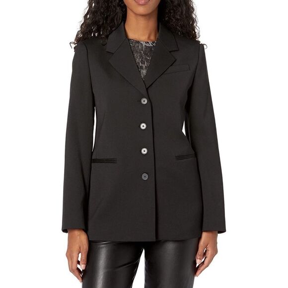Rebecca Taylor Solid Black Wool Satin Long Sleeve Tall Blazer Jacket Size 2 New - Picture 2 of 5